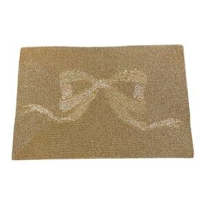 Envogue Gold Iridescent Bow Beaded Christmas Placemat 13x19 Holiday Glam New